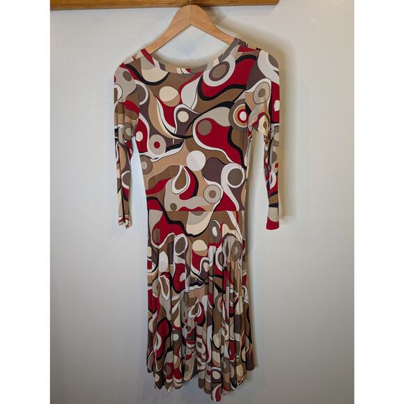Salaam Vermont Retro 70s Psychedelic Print Dress Red Brown A-Line Small - Picture 4 of 5